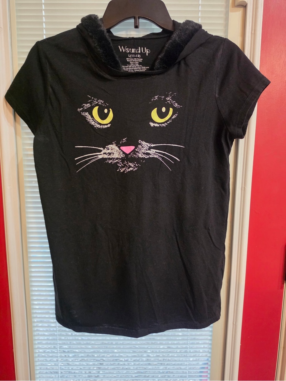 Juniors Black Kitty Cat Hooded T-Shirt/ Costume Tee